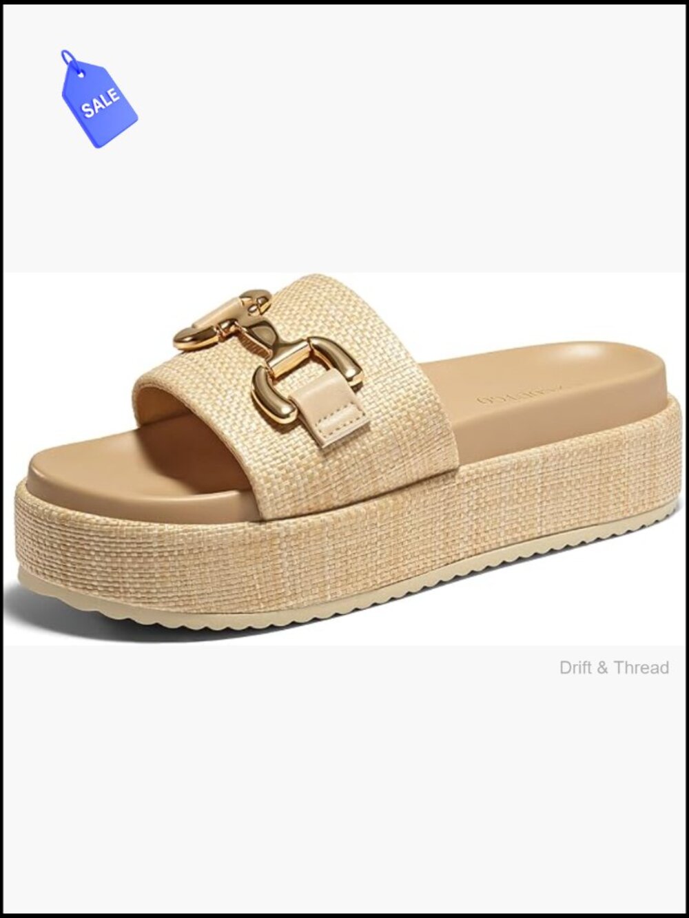 Raffia Espadrille Platform Sandals with Metal Chain Slip On